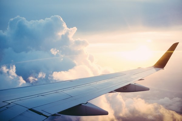 Airplane wing sunset